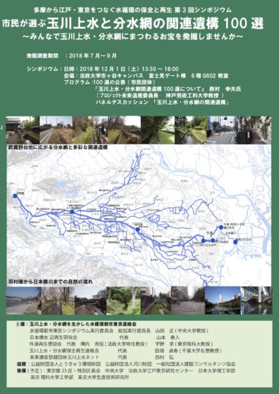 【関連イベントのご案内です】「市民が選ぶ玉川上水と分水網関連遺構100選プロジェクト」2018年12月1 日(土)